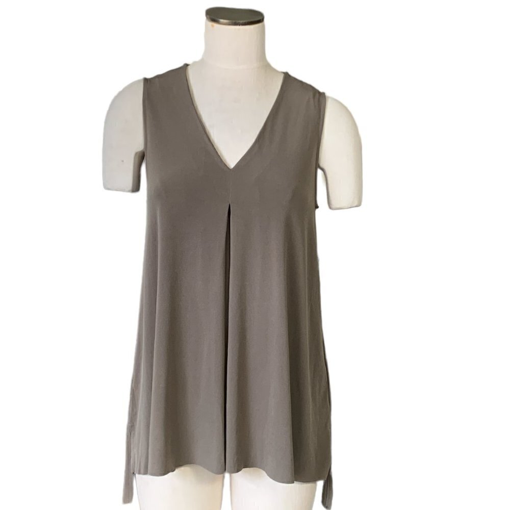 Banana Republic Loose Hi-Lo V-Neck Pleat Front Swing Tank Top Khaki Beige S #65F